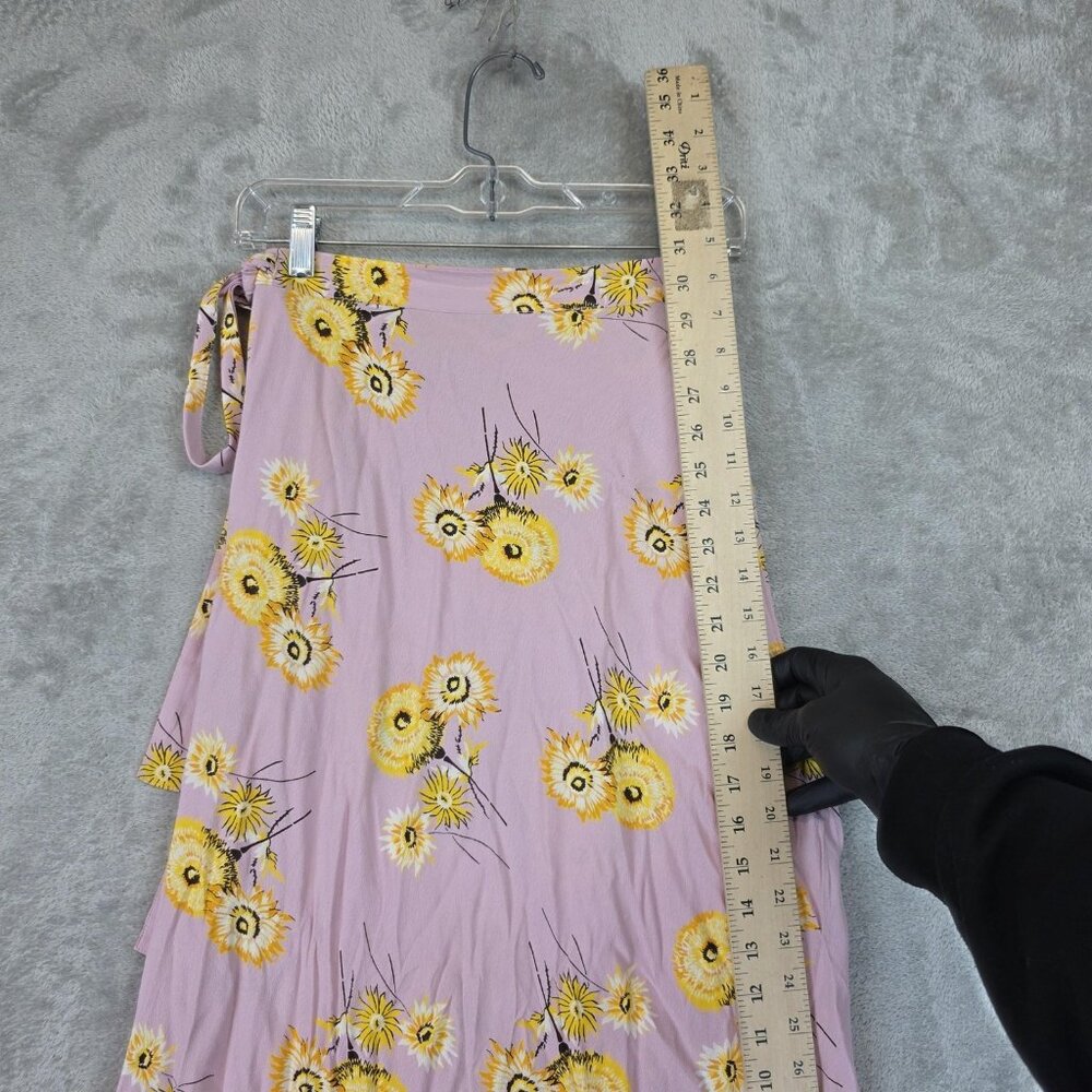 Madewell Skirt Womens 4 Pink Yellow Floral Wrap Midi Lightweight Viscose - Picture 10 of 10